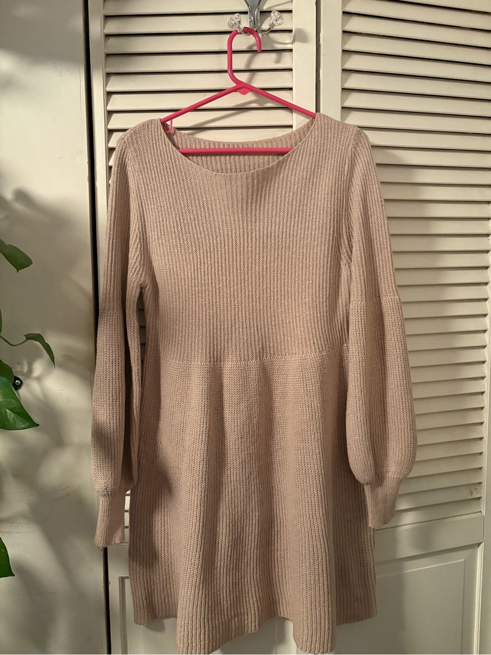 SHEIN Long Sleeve Ribbed Knit Dress in Light Taupe